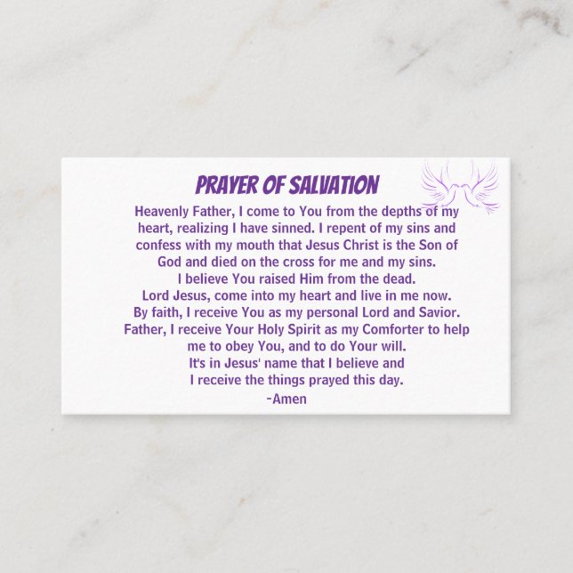 PRAYER OF SALVATION add church or ministry on back Business Card (Front)