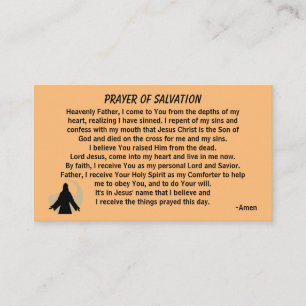 PRAYER OF SALVATION add church or ministry on back Business Card