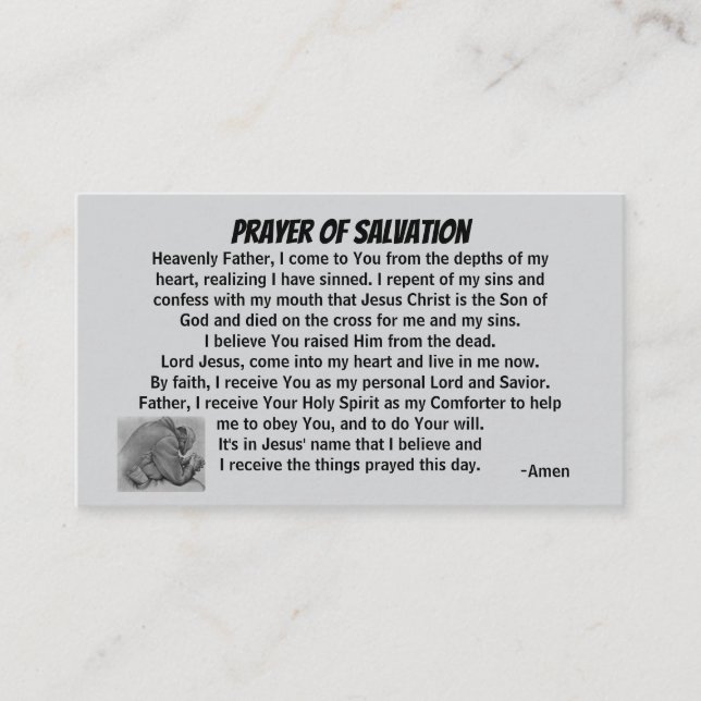 PRAYER OF SALVATION add church or ministry on back Business Card (Front)
