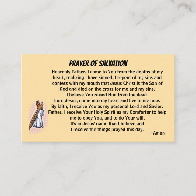 PRAYER OF SALVATION add church or ministry on back Business Card (Front)
