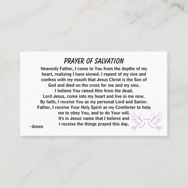 PRAYER OF SALVATION add church or ministry on back Business Card (Front)