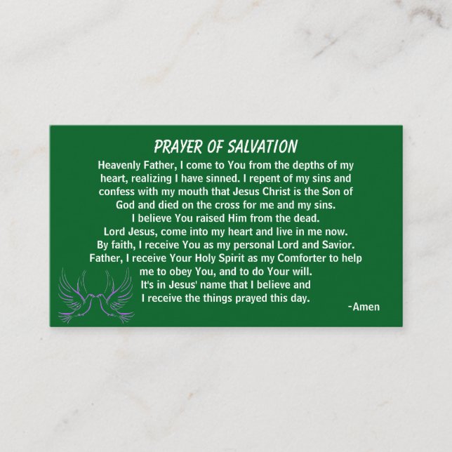 PRAYER OF SALVATION add church or ministry on back Business Card (Front)
