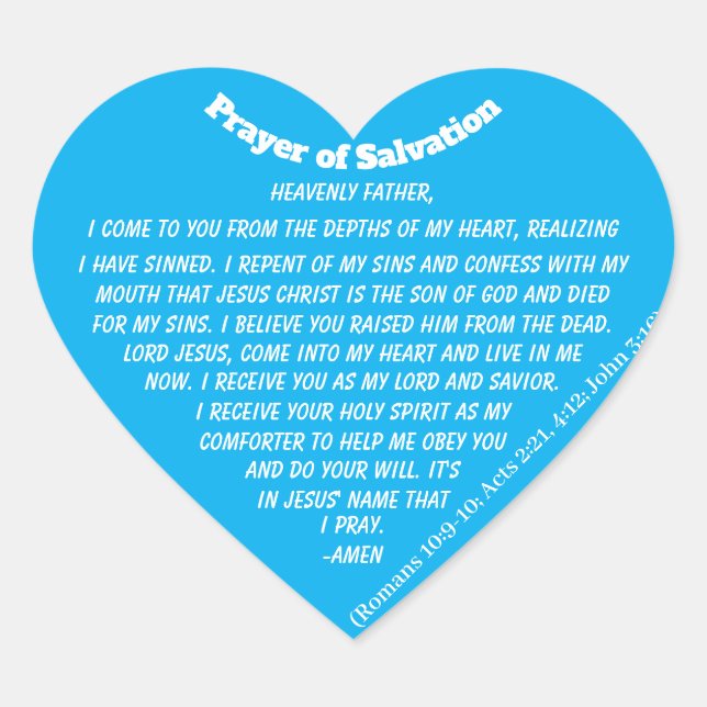 PRAYER OF SALVATION Blue Heart Heart Sticker (Front)