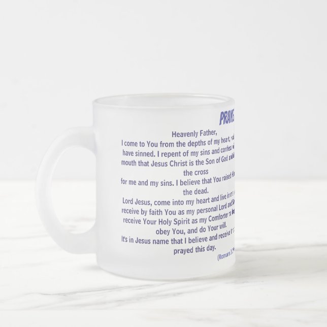 PRAYER OF SALVATION FROSTED GLASS COFFEE MUG (Left)