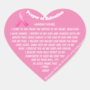PRAYER OF SALVATION Pink Ribbon Heart Sticker