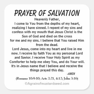 PRAYER OF SALVATION SQUARE STICKER