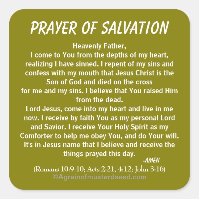 PRAYER OF SALVATION SQUARE STICKER (Front)