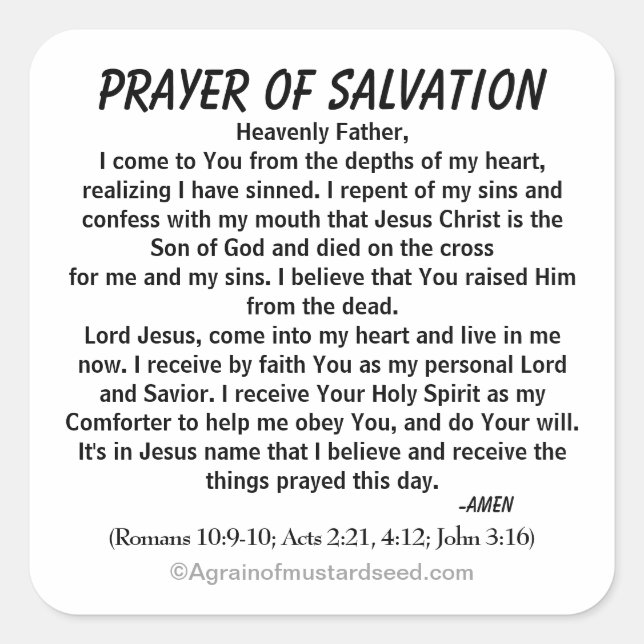 PRAYER OF SALVATION SQUARE STICKER (Front)
