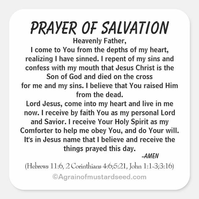 PRAYER OF SALVATION SQUARE STICKER (Front)
