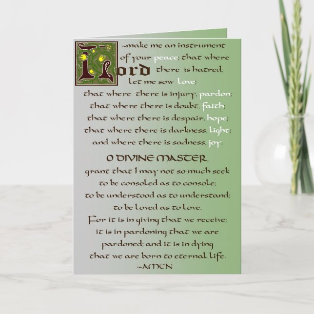 Prayer of St. Francis Catholic Card (Front)