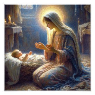 Prayer over baby Jesus Photo Print