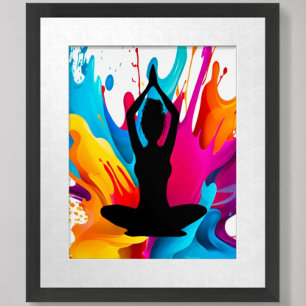 Prayer Pose Yoga woman messy bun Spiritual colour Poster