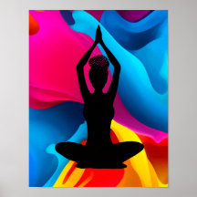 Prayer Pose Yoga woman with braids bun colourful 