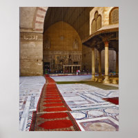 Prayer rugs leading into Islamic mosque, Cairo,