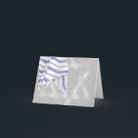 Prayer Shawl Tallit Blue Silver Star of David Thank You Card<br><div class="desc">Basic note card with blue and silver striped tallit and shiny foil Star of David. This grey and blue card is a great addition to the Vivid Blue and Green Bar Mitzvah invitation Suite. Matching return address labels with traditional,  yet modern bar mitzvah design can be transferred other items.</div>