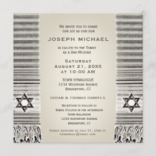 Prayer Shawl Tan Bar Mitzvah Invitation