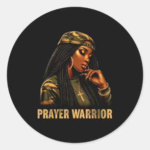 Prayer Warrior Black Woman Camo Christian Faith Em Classic Round Sticker