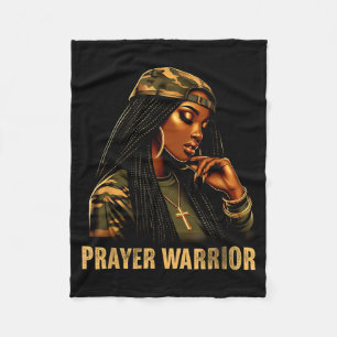Prayer Warrior Black Woman Camo Christian Faith Em Fleece Blanket