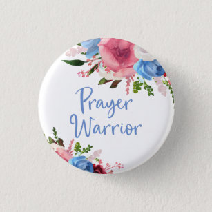 Prayer Warrior Blue Pink Floral Watercolor 3 Cm Round Badge