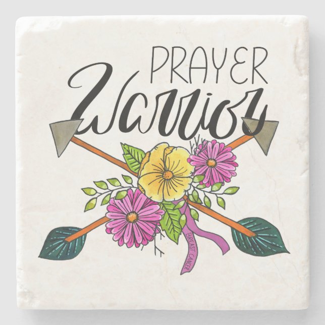Prayer Warrior - Breast Cancer Stone Coaster (Front)