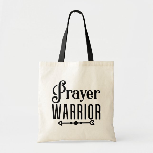 PRAYER WARRIOR Inspirational Christian Quote Tote Bag (Front)