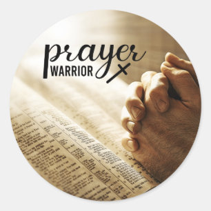 PRAYER WARRIOR Open Bible Christian Cross Classic Round Sticker