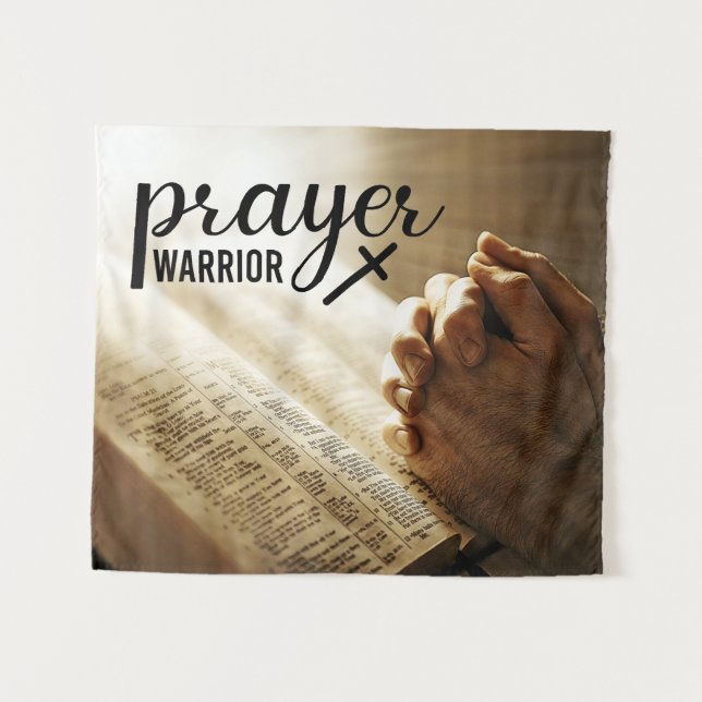 PRAYER WARRIOR Open Bible Christian Cross Tapestry (Front (Horizontal))