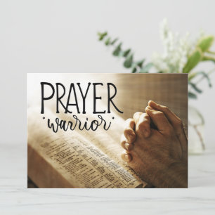 PRAYER WARRIOR Praying Hands on Bible Flat Card