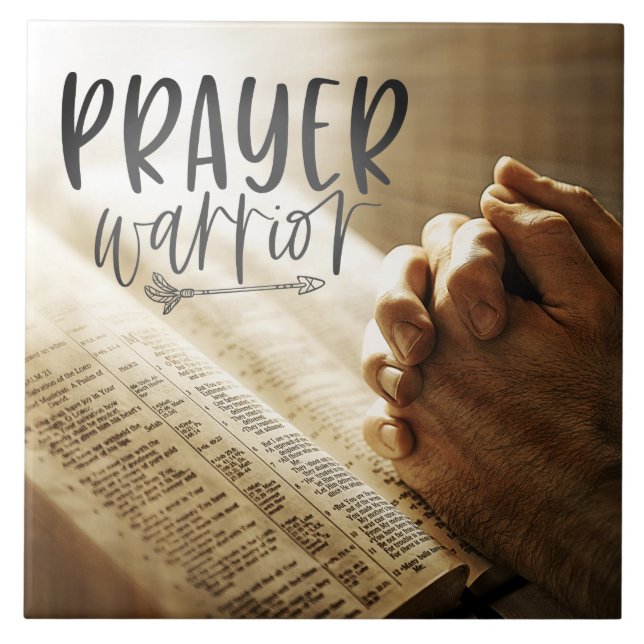 PRAYER WARRIOR Praying Hands on Open Bible Tile (Front)