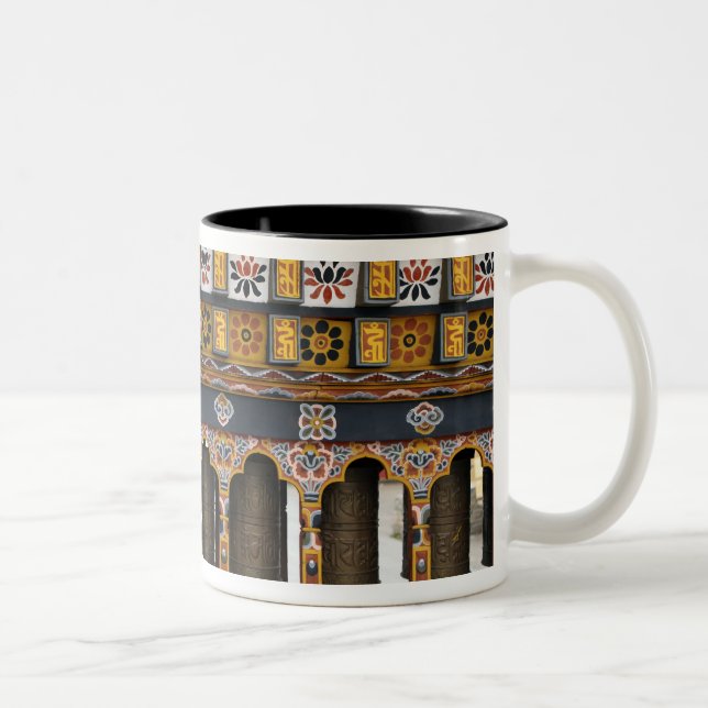 Prayer Wheels in a small public square Two-Tone Coffee Mug (Right)