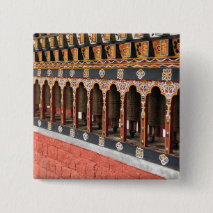Prayer Wheels of the central square in Thimphu 15 Cm Square Badge