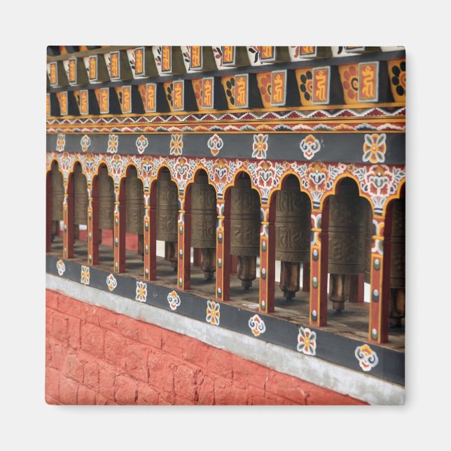 Prayer Wheels of the central square in Thimphu Magnet (Front)