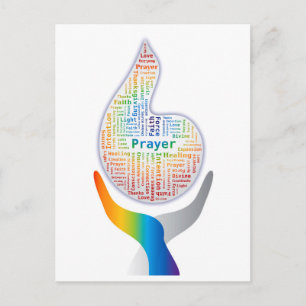 Prayer Word Cloud - Flame with Hands Postcard