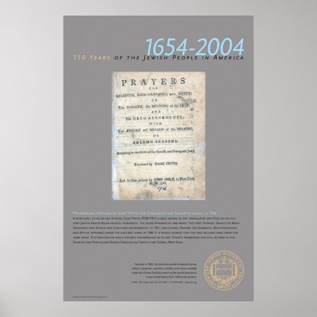 Prayerbook Prepared By Isaac Pinto Poster (Front)