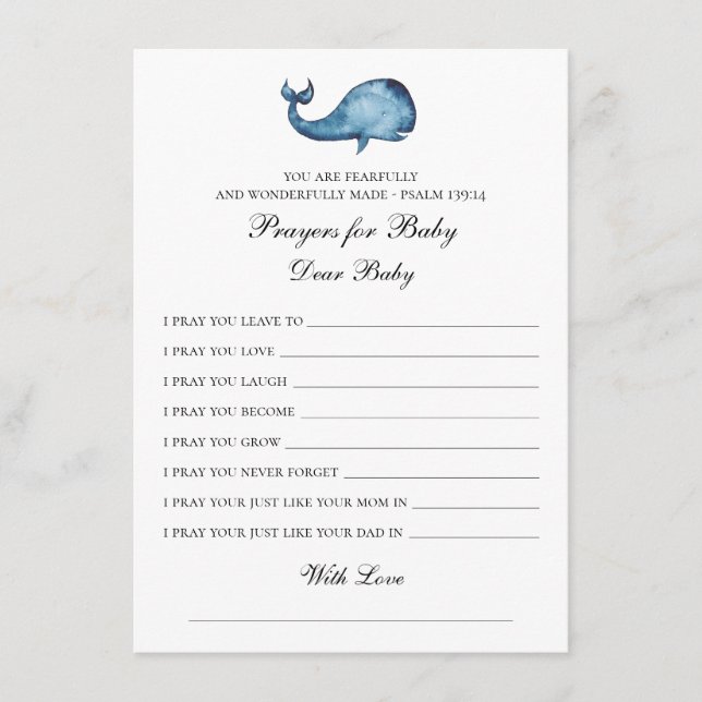 Prayers for baby. Blue whale wishes. Animal. Pray Enclosure Card (Front)