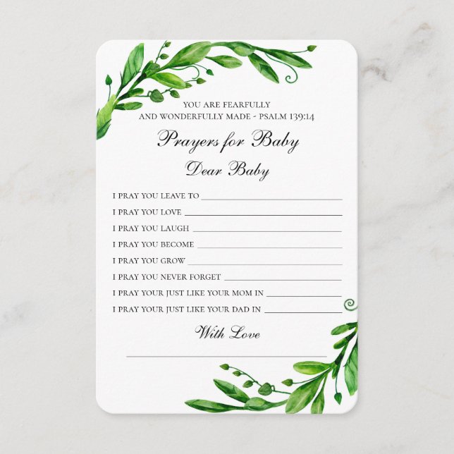 Prayers for baby. Green botanical wishes. Greenery Advice Card (Front)