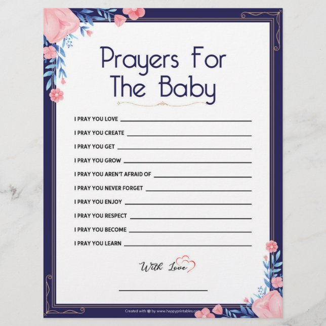 Prayers For The Baby [Floral Frame] Custom Letterhead (Front)