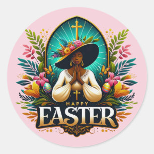 Praying African American Woman Religious Easter Classic Round Sticker
