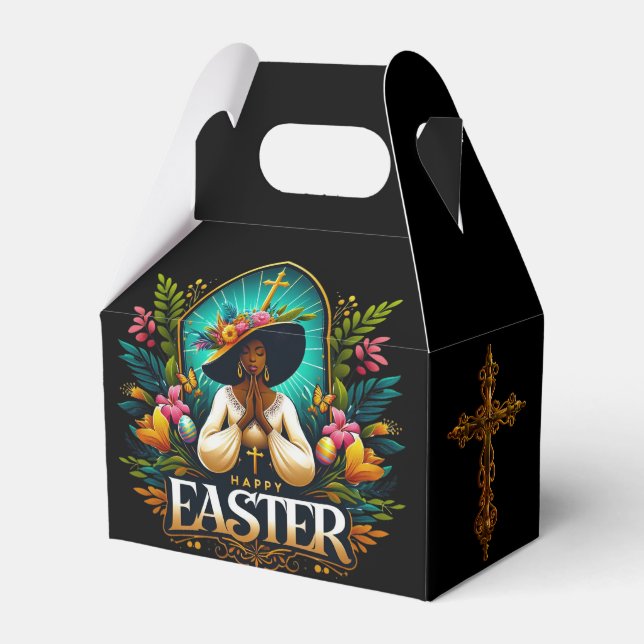 Praying African American Woman Religious Easter Favour Box (Front Side)