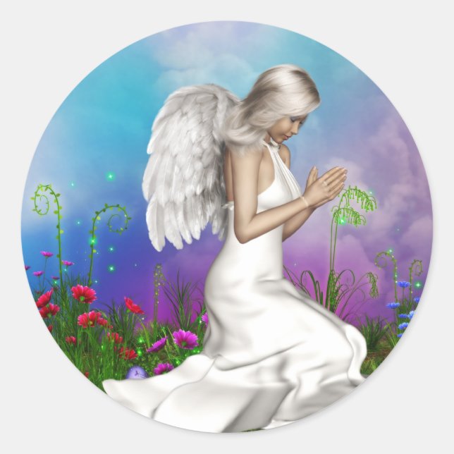 Praying Angel Classic Round Sticker (Front)