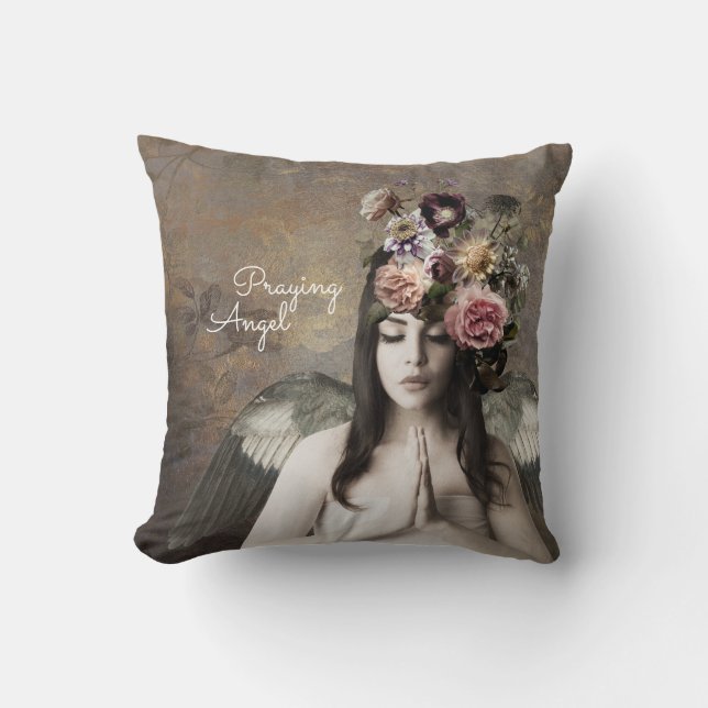 Praying Angel, Unique Customisable Throw Pillow (Front)