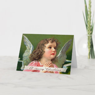 Praying Angel with Christmas Banner Holiday Card