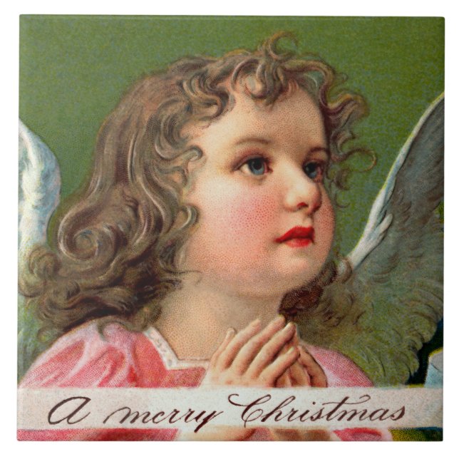 Praying Angel with Christmas Banner Tile (Front)