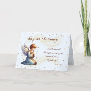Praying Angel with Psalm 91:11 Christening Card
