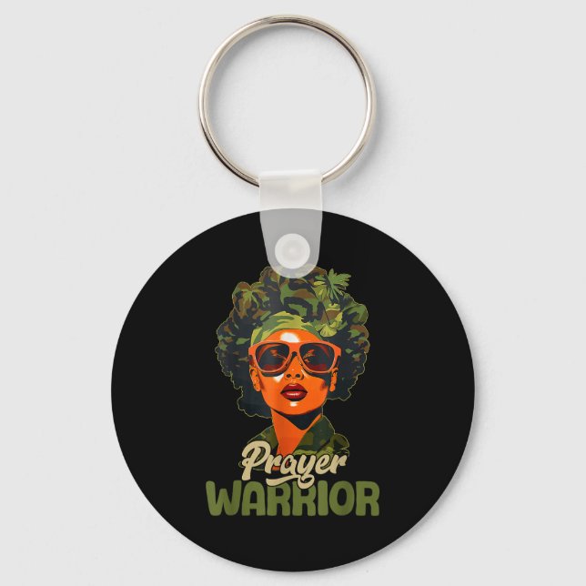 Praying Black Woman Afro Christian Sayings Prayer  Key Ring (Front)
