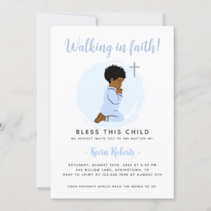 Praying Boy Baptism Invitation – Blue