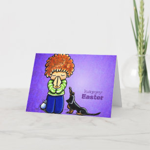 Praying Boy with Dachshund Faith Custom Holiday Card