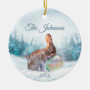 Praying Bunny Rabbit Christmas Ceramic Ornament