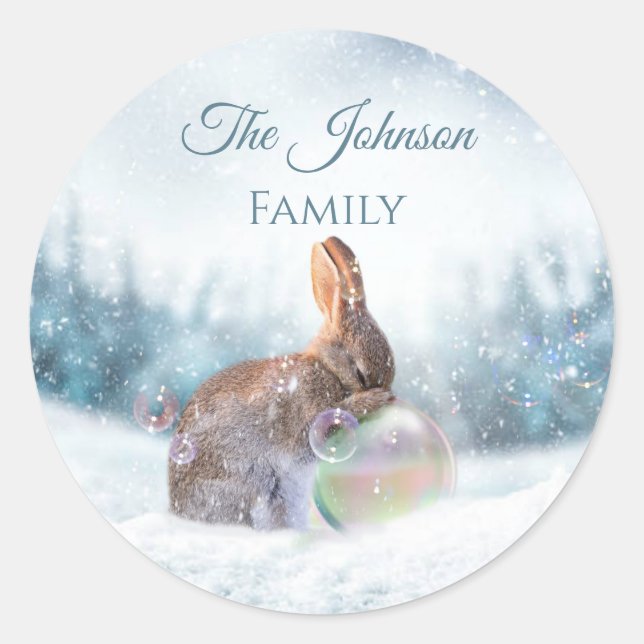 Praying Bunny Rabbit Christmas Sticker Seal (Front)
