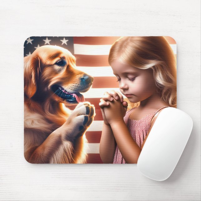 Praying Child And Golden Retriever Mouse Mat (With Mouse)
